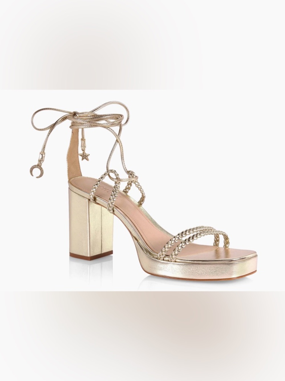Schutz Golden Metallic Lunah Platform Block Heels - Woven Chain - Size 7